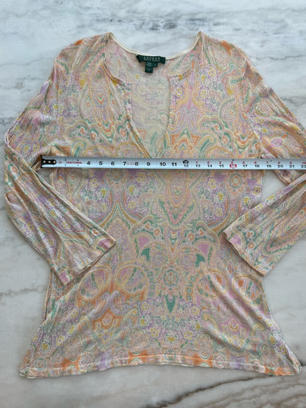 Lauren Ralph Lauren 100% Silk Paisley V-Neck Blouse Multicolor Women Size L - Picture 5 of 12